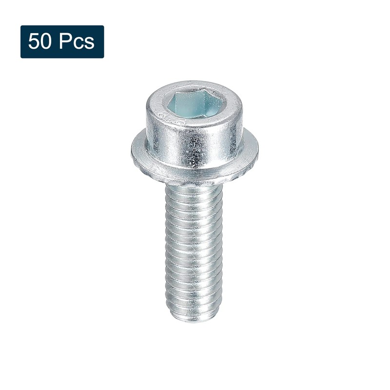 sourcing map M6x20mm Flanged Socket Head Cap Screws, 50pcs 8.8