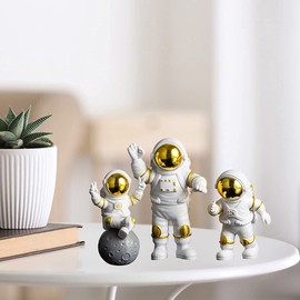 3pcs Resin Astronaut Figurine Astronaut Statue Astronaut Sculpture Crafts Figurine Outer Space Statue for Home Decor, Office Ornament - Golden