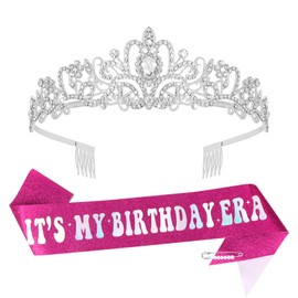 YARIEW It's My Birthday Era Sash and Crown for Women - Hot Pink Birthday Party Accessory