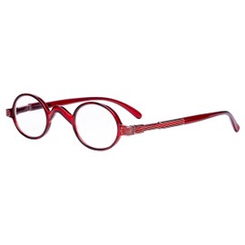 Eyekepper Small Oval Round Reading Glasses Vintage Mini Reader Eyeglasses for Men Women Reading with Spring Hinges Red Frame +1.25