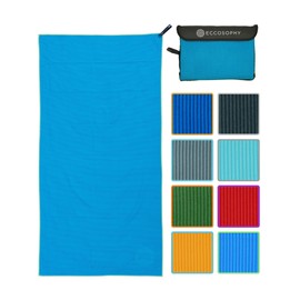 ECCOSOPHY Microfiber Beach Towel – Quick Dry Gym Towel, Highly Absorbent with Ribbed Texture, Lightweight – Ideal for Travel, Pool, Yoga, Fitness & Outdoor Adventures – 71x35 Azure