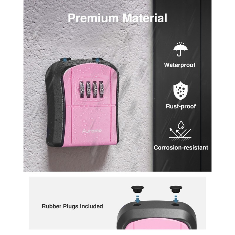 Puroma Key Lock Box, Portable Combination Lockbox Wall-Mounted Key Storage