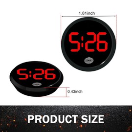 yorpyep Digital Dashboard Car Clock, Touch-Sensitive Luminous LED High-Definition Time Display Clock, Alloy Anti-Rust Self-Adhesive Round Electronic Clocks, for Most Cars Home Office (Red)