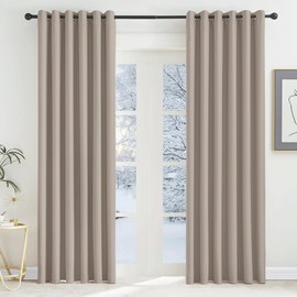 KGORGE Opaque Eyelet Curtains for Large Windows, Set of 2, 220 x 200 cm (H x W), Living Room, Modern Blackout Curtains, Heat-Insulating, Sand Colours