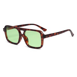 VANLINKER Retro 70s Square Aviator Sunglasses for Women Men Vintage Trendy Rectangle Sun Glasses VL9816,Tortoise/Green