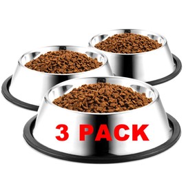 WEDAWN Stainless Steel Dog Bowls,Dog Dishes 8oz 12oz 18oz 28oz 48oz, Cat Bowl Water and Food with Rubber Base for Small/Medium/Large Dogs, Cats, Puppy Rabbit and Kitten (6 Cup/48 oz, Silver/3Pack)