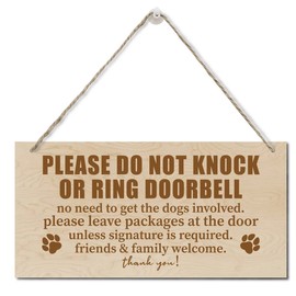 Razpah Wood Decorative Signage, Please Do Not Knock or Ring Doorbell, 12 x 6 x 0.12 inch, Vintage, Property, Wall Mount