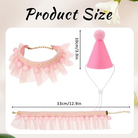 Pink Cat Birthday Hat Scarf Set Cat Bandana Cat Princess Costumes Cute Lace Bandana Bib Scarf Cat Birthday Costume Accessories Pink Birthday Outfit for Cats Puppy and Small Dogs