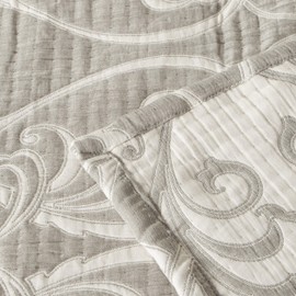 NTBAY Multilayer Muslin Natural Cotton Queen Bed Blanket, 88 x 92 Inches, Grey Paisley