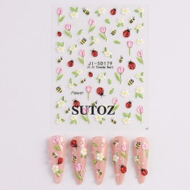 Unbranded Ladybug Nail Art Stickers 3D Animal Bird Bee Decal Daisy Turnip Flower JI5D179