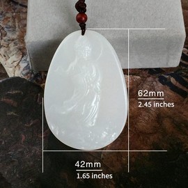 LXMYLI Genuine White Emerald Jade Dragon Kwan Yin Guan Yin Goddess of Body Bodhisattva Buddha Necklace Amulet Pendant (Certificate, Hand Glagric), jade, Jade, emerald
