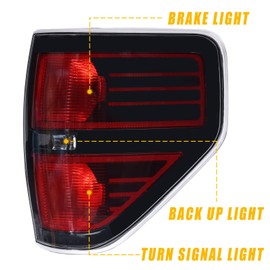 Boine Tail Light Compatible With 2009 2010 2011 2012 2013 2014 Ford F150 F-150 Left Driver and Passenger Side Rear Light Housing Brake Lamp - Red Smoked Tail Light