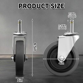 4 Inches Stem Caster Wheels, 7/16-Inch Stem Diameter Swivel Casters Set of 4 Heavy Duty TPR Replacement Wheels for Utility Cart Rubbermaid Mop Bucket Shop Vac Weber Grills