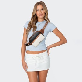 LATMAP 3L Fanny Pack Crossbody Bags for Women Men 4-Zipper Pockets Belt Bag Sling Waist Pack Faux Leather Chest Bag Purse, Black and Beige With Brown