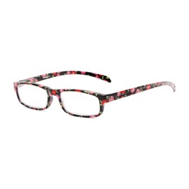 Readers.com Reading Glasses: The Buttercup Reader, Plastic Rectangle Style for Women - Black Floral, 2.50