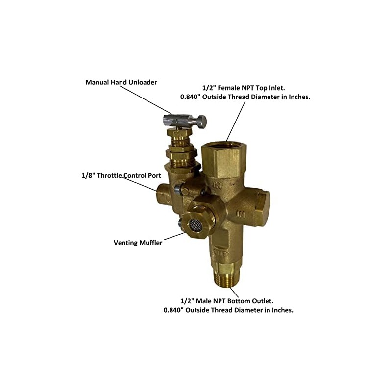 1/2" NPT Top Inlet Unloader Pilot Check Valve All in