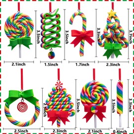 codree 8 PCS Christmas Lollipop Ornaments- Rainbow Lollipop Hanging Ornaments- Christmas Candies Polymer Clay Ornament for Xmas Tree Party Decoration