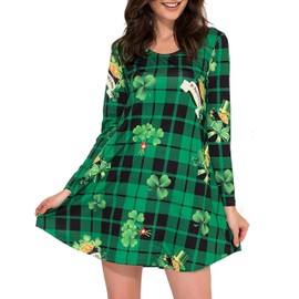 Aphratti Women's Long Sleeve St Patricks Day Cute Printed Tunic Dress Green Hat X-Large