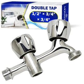 Double Tap for Washing Machine and Dishwasher Angle Valve 1/2 Inch x 3/4 Inch x 3/4 Inch Chrome Plated Brass - Guarantee 10 Year - MONTERAL