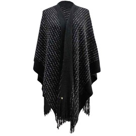 Luxury Divas Black Metallic Knit Shawl Wrap