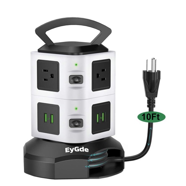 EyGde Power Strip Tower Surge Protector Retractable Cable, Multi Plug