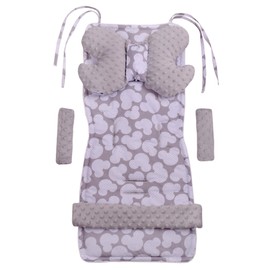 Medi Partners Universal Seat Cover for Pushchairs and Buggies, Seat Insert, Pushchair Seat Cover, Pushchair Set, Belt Pad plus Play Arch, MINKY Cotton, 5 Pieces, Miki with Grey Minky