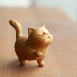 RYHMHA Natural Poplar Cute Buddha Statue Monk Figurines,Handmade Carved Buddha and Kitten Figurines Cat Figurines,Handicrafts Decoration (Kitten Figurines)