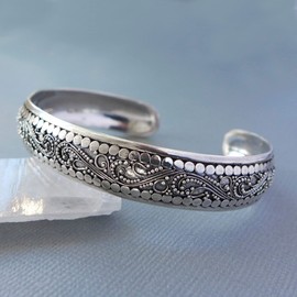 10mm Bali Ornate Handmade Sterling Silver Bangle Cuff Bracelet JD214