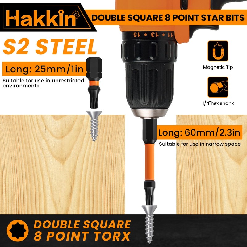 Double Square 8 Point Star Bit Set Hakkin 17Pcs S2