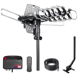 TV Antenna, Digital Outdoor Amplification High-Definition TV Antenna with a Range of 150 Miles, Remote Support for 4K 1080p Firestick 2 TV, with Mounting Pole