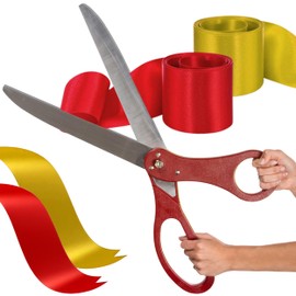 YARRD Grand Opening Ceremony Kit – 25" Giant Red Scissors with Red and Gold Satin Ribbons Grand Opening Ribbon Cutting Ceremony Kit for Special Events Inaugurations and Ceremonies