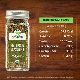 Geo-Fresh Organic Pizza Seasoning, 0.53 oz (15g), Non-GMO, Kosher, 100% Organic Herbs, Gluten Free, USDA Certified