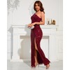 Women Elegant Evening Gowns, One Shoulder Sequin Formal Dresses, Red