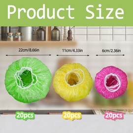 60PCS Elastic Food Bowl Storage, 6/11/22cm Multi-Size Plastic Bowl Covers, Reusable Food Covers,Semi Transparent Food Cover for Leftovers,Parties,Picnics,Kitchen/Dining Storag(Pink, Green, Yellow)