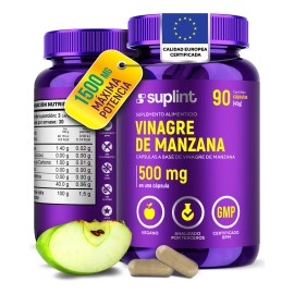 Vinagre de Manzana 1500 mg | Cápsulas de Vinagre de Sidra de Manzana Veganas – Suplemento Natural, Sin OGM ni Gluten | 90 Cápsulas para Apoyo | SUPLINT