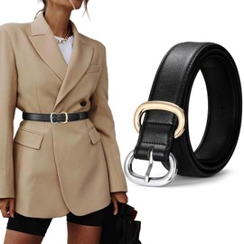 XZQTIVE Women Leather Belt for Jeans Pants Fashion Ladies Faux Leather Dress belt with Gold Silver Buckle, Black, 120cm