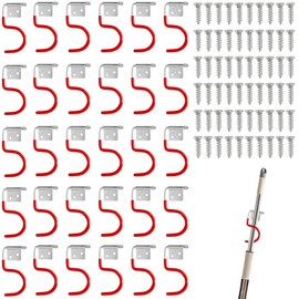 Garden Tool Holder Metal Hooks, Pack of 30 Tool Holders, Metal Hooks, Tool Holder Hooks, 60 Screws Accessories, Wall Mounted Garden Tool Holder Hook, for Garage, Basement, Tool Shed (Red, Silver)