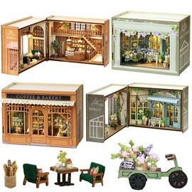 Miniature House Kit DIY Miniature Dollhouse Kit with Furnitures 3D Wooden Puzzle Bookend Bookshelf Decor Tiny House Crafts for Adults Birthday Gifts Hobbies for Women and Men (2pcs-B)