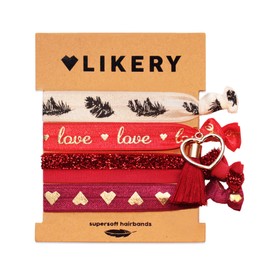 Super Soft Hair Bobbles | Bracelets | Set for Women Children Girls | Printed Hair Tie | Bracelet Shimmering Fabric with Glitter and Cute Pendants | Colour: Cherry