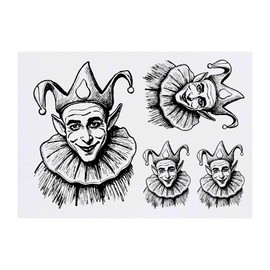4 x 'Court Jester ' Temporary Tattoos - Water Resistant, Skin-Safe, Non-Toxic Transfers, Mixed Sizes (TO00075050)