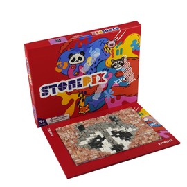 stone pix Raccoon Puzzle, DIY Natural Stone Art Creativity, for Adults and Children, Decorative Animals, Mosaic Stones Puzzle, 25 x 20 x 3 cm