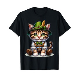 Oktoberfest Cat Funny German Bavarian Lederhosen Cat Lover T-Shirt