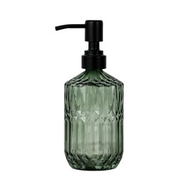 Hzxcuim 18oz Green Glass Soap Dispenser, Refillable Kitchen, Bathroom Thick Glass Soap Dispenser with Black Rustproof Pump for Dishwashing Liquid, Hand Soap, Lotion, Body Wash (Green-Black Pump)