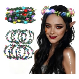 Gzl. 10pz Diadema Corona Flores Luz Led Fiesta Festival