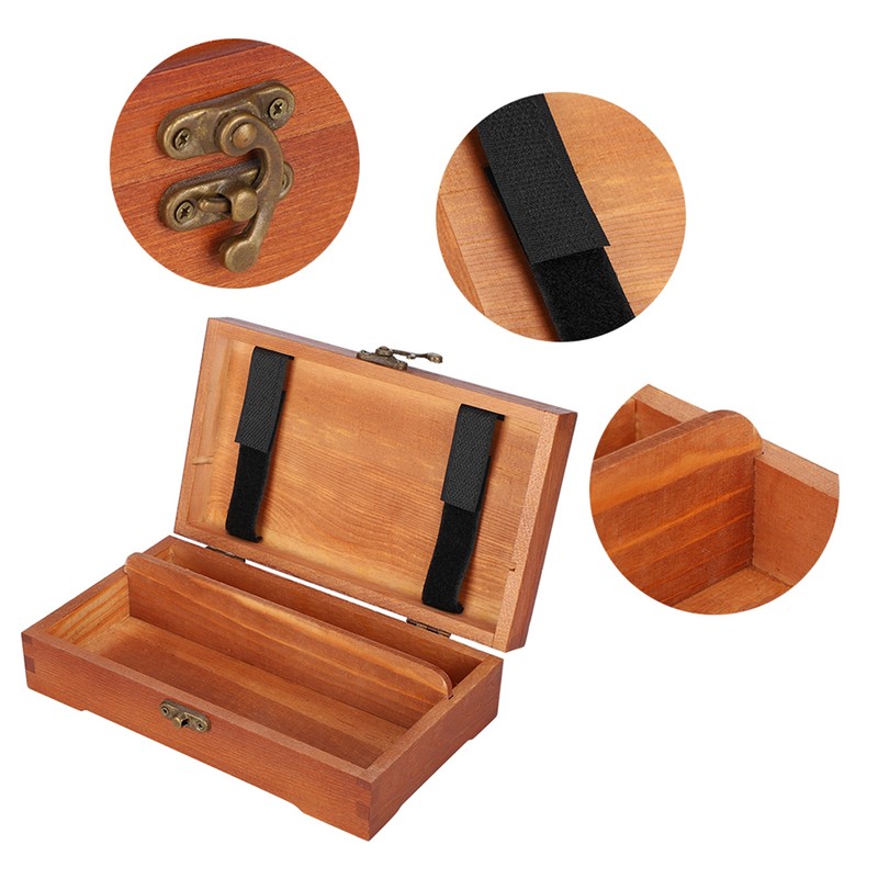 Wooden Sketching Pencil Box Antique Solid Wood Square Children Stationery