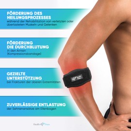 Health Press® Tennis Elbow Brace - 2 x Elbow Braces - Elbow Brace for Targeted Relief of Tendons on the Elbow - Supportive Tennis Elbow & Golfer's Elbow Bandage - Adjustable Band