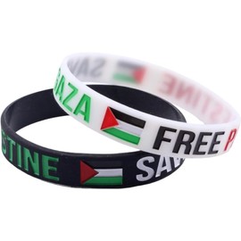 QRH Free Palestine Bracelets Silicone Palestine Gaza Flag Bracelets Free Palestine Rubber Wristbands Save Gaza Support Palestine Jewelry-2pcs(white+black)
