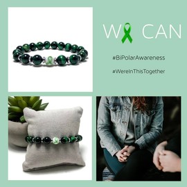 Limited Edition Bipolar Disorder Green Ribbon Awareness Unisex Mens and Womens Stretchy Bracelet