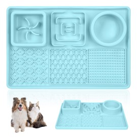 Slow Feeder Bowl Anti-slip Licking Mat for Medium Dogs and Puppies, Slow Feeding Lick Mat for Dogs and Cats Training Anxiety Boredom Relief (Blue)