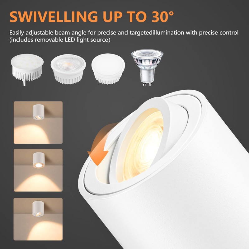 GeyouLux LED Surface-Mounted Spotlights, Dimmable, Diameter 80 x 84 mm,